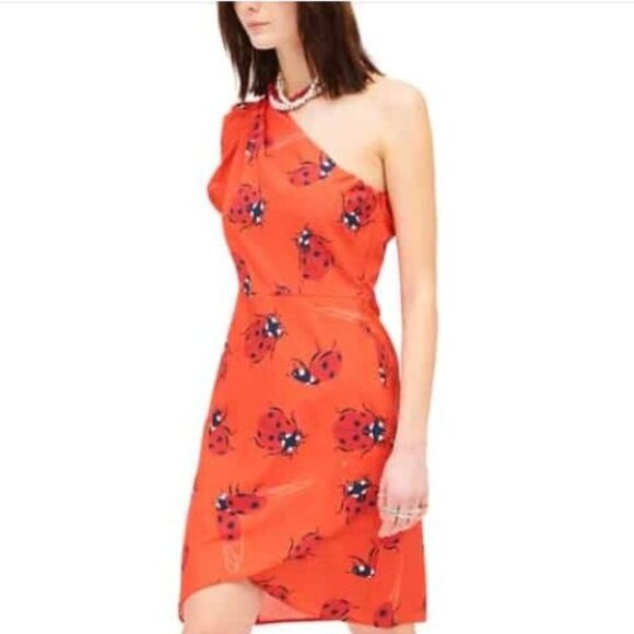 Ladybug Dress Small Tomato Red Cotton One Shoulder Sash Mini by We__Are - Picture 2 of 14